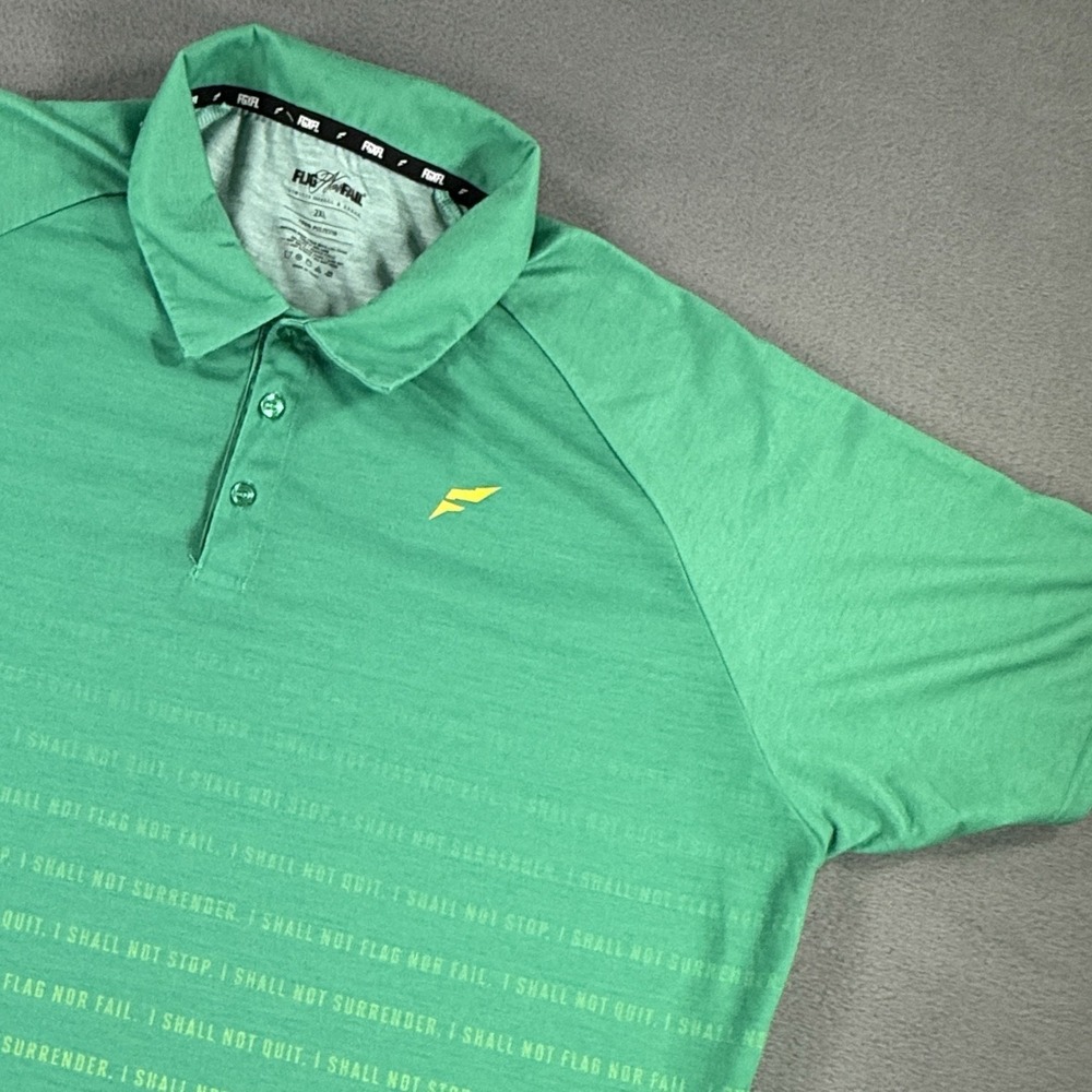 FLAG NOR FAIL Pique Performance Golf Polo Shirt 2XL ALL Over Print FGXFL Green
